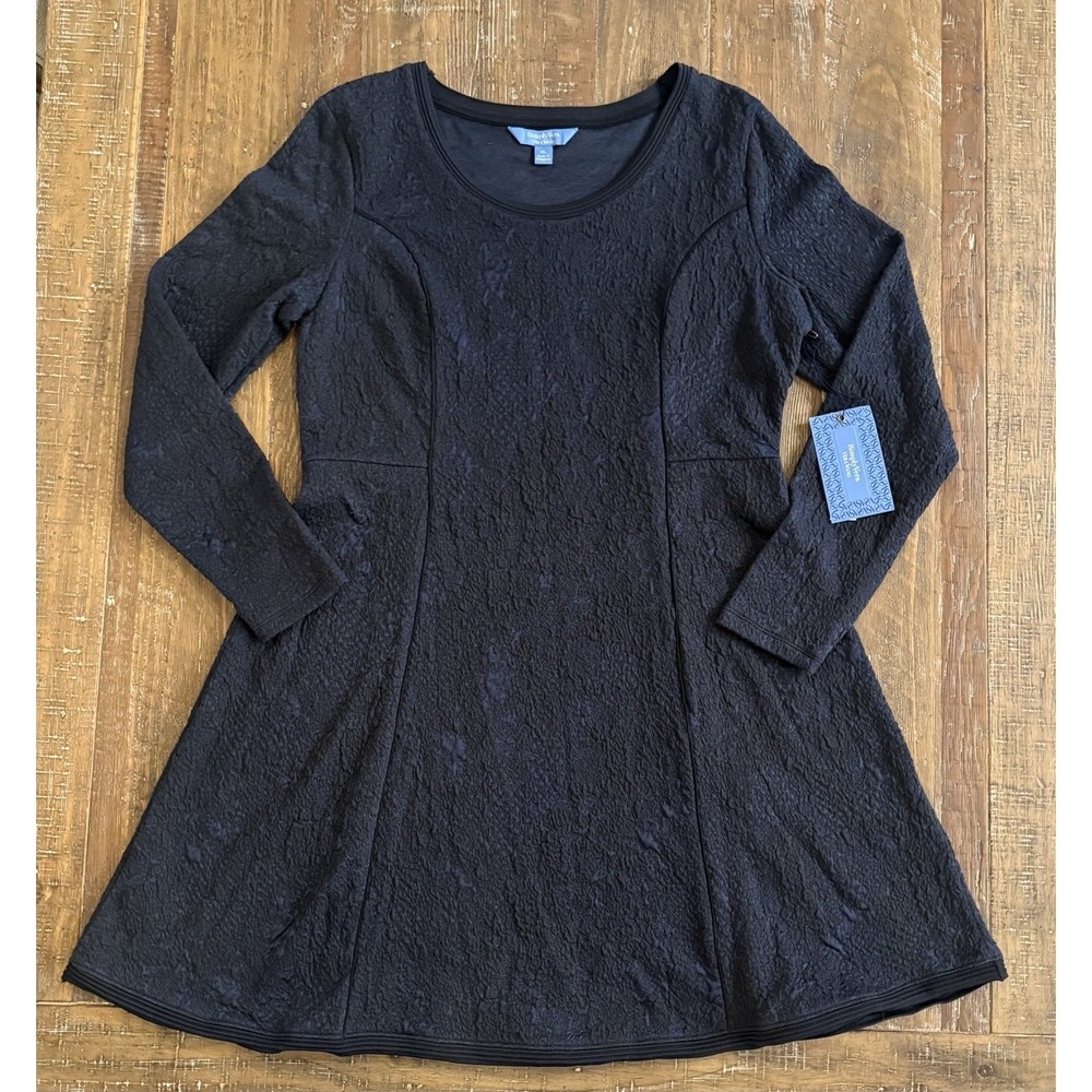 Simply Vera Wang Black Dress Women's XL Long Sleeve Jacquard A Line Flare NWT